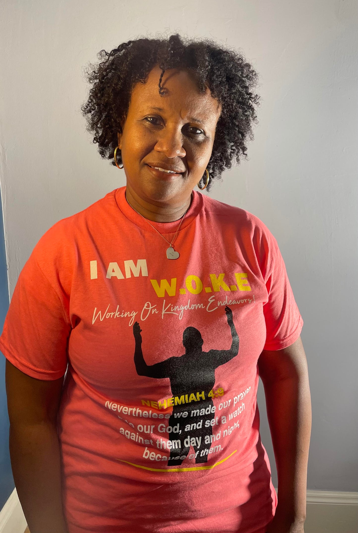 I AM WOKE short sleeve t-shirt ( SALMON)
