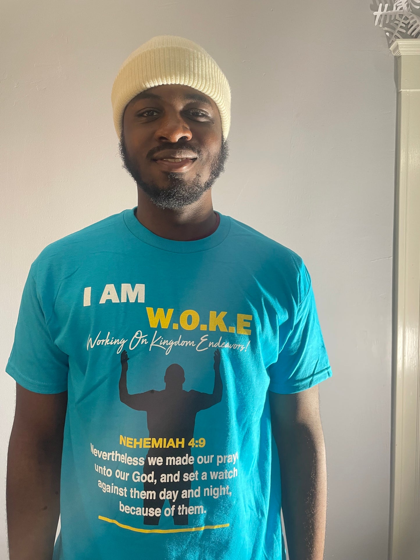 I AM WOKE short sleeve t-shirt ( Tropical Blue)