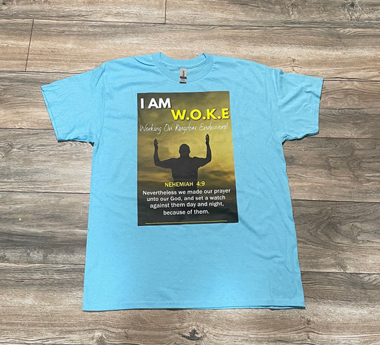 I AM WOKE short sleeve t-shirt ( Sky Blue Sunset)